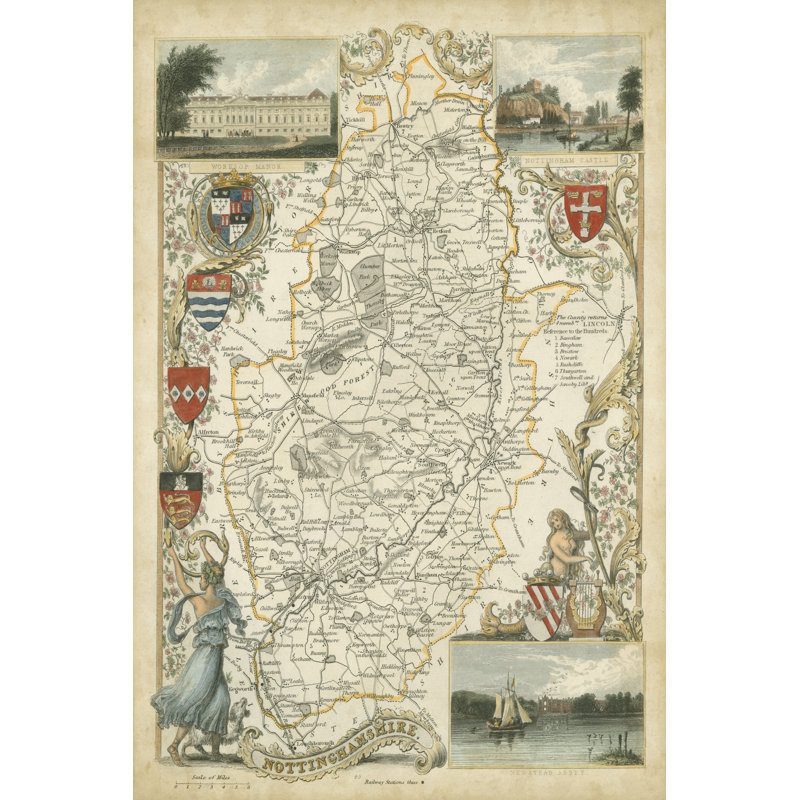 Map Of Nottinghamshire - Wrapped Canvas Print, 122cm H x 81cm W