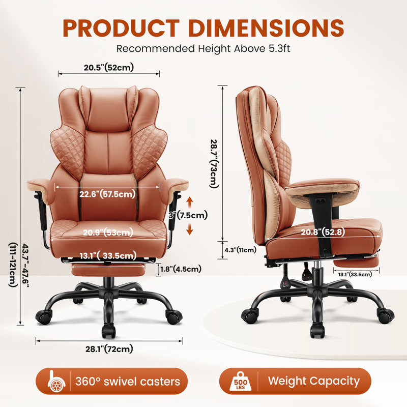  Ergonomic Luxury Office Chair With Footrest, Brown