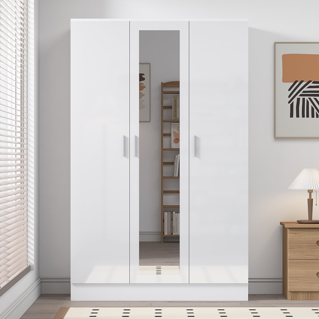 Eva High Gloss Mirrored 3 Door Wardrobe - H: 180cm x D: 47cm x W: 113cm