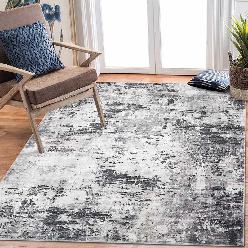 Washable Area Rug Modern Abstract Carpet with Non-Slip Backing, Stain-Resistant Low Pile Floor Rug, Easy Cleaning Foldable Indoor Mats for Bedroom, Living Room, Office