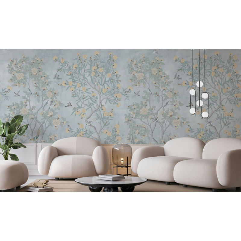 Papier peint oiseau bleu Chinoiserie Garden, L 115 po x l 225 po