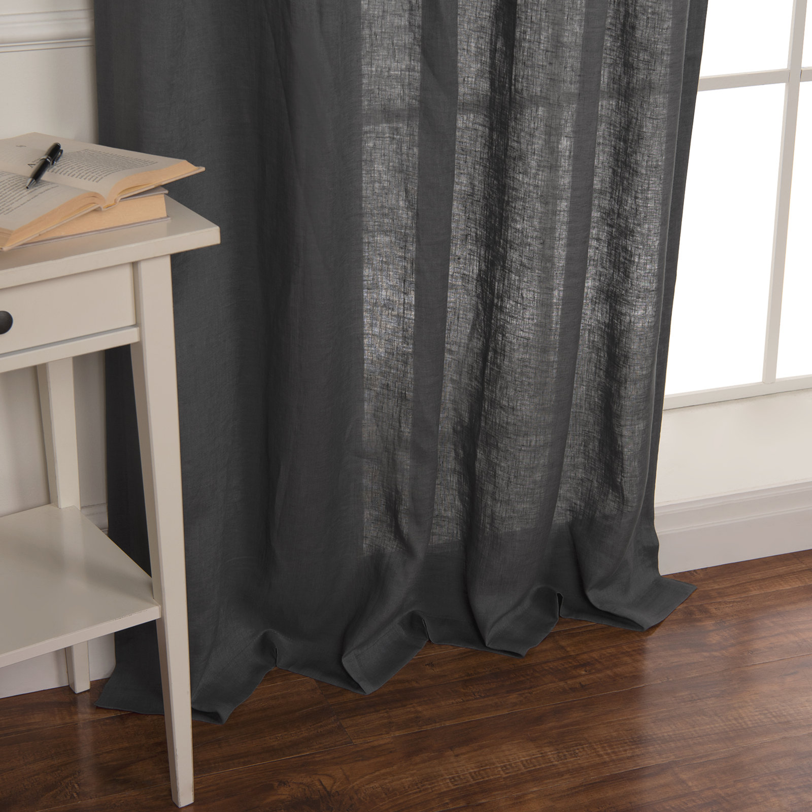 Gwen Semi-Sheer Linen Curtain Panel Set, Dark Gray, 52" W x 84" L