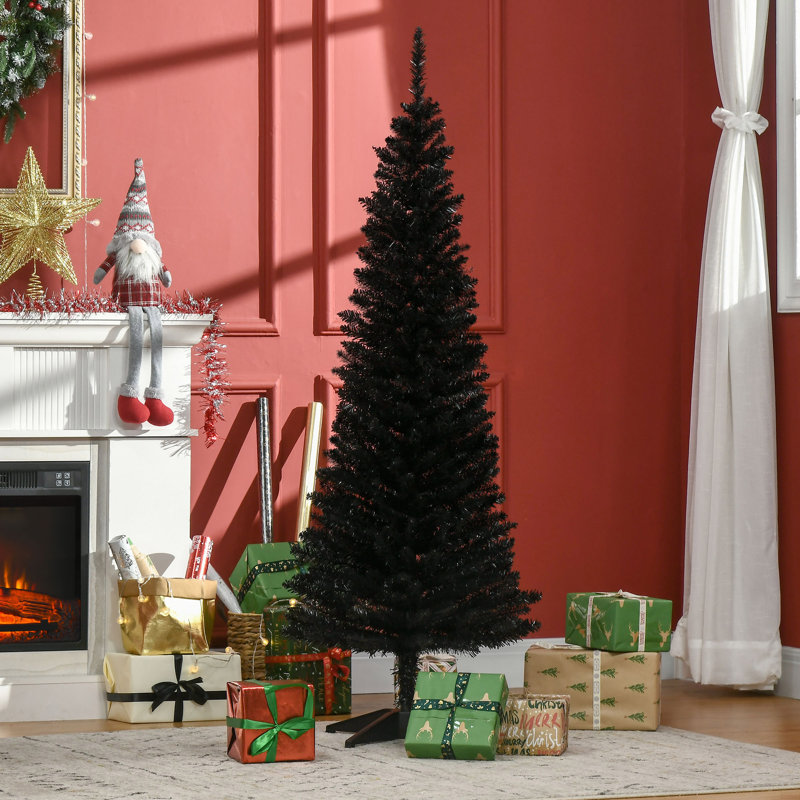 Arbre de Noël artificiel, arbre de Noël mince avec embouts réalistes et support en plastique, 5'