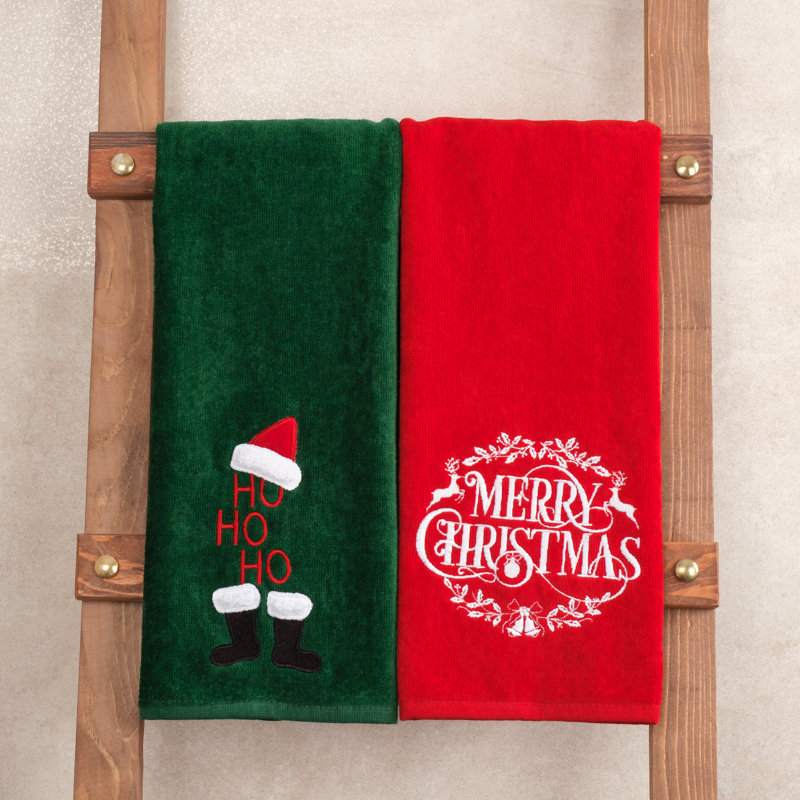 Jelitza 2 Piece Turkish Cotton Hand Towel Set, Green / Red