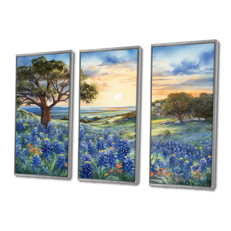 Gattilier - ensemble d'art mural Blue Bonnets, H 28 po x l 36 po x P 1 po, Silver Floater Framed
