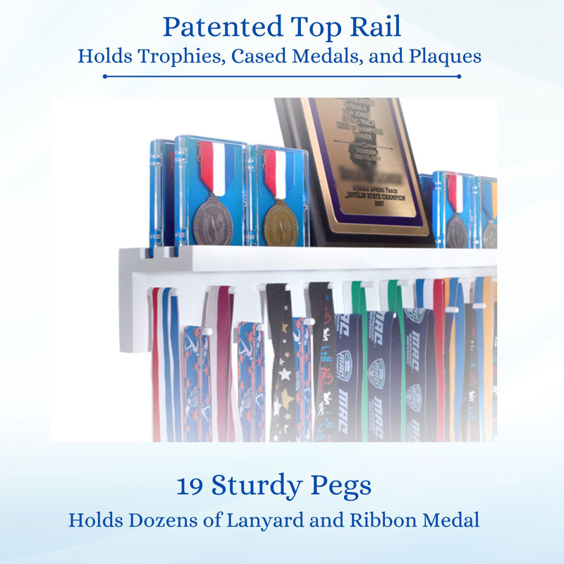 Chanyah -  2' Trophy Shelf and Medal Hanger Display, White, 3.5" H x 24" W x 3.5" D