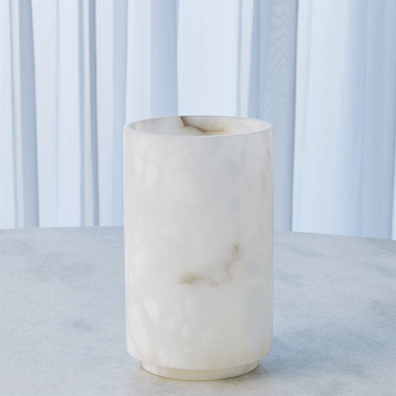 Alabaster Cylinder Vase-White, 9.25" H x 5.5" W x 5.5" D