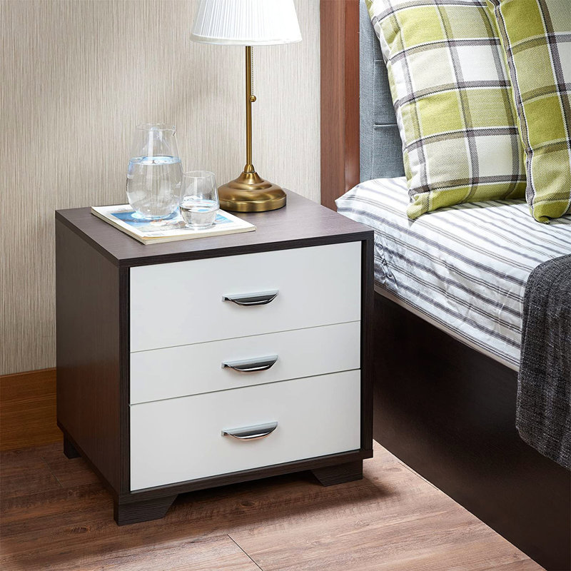 Table de chevet moderne 3 chambres avec finition blanche et noire avec 3 tiroirs fonctionnels