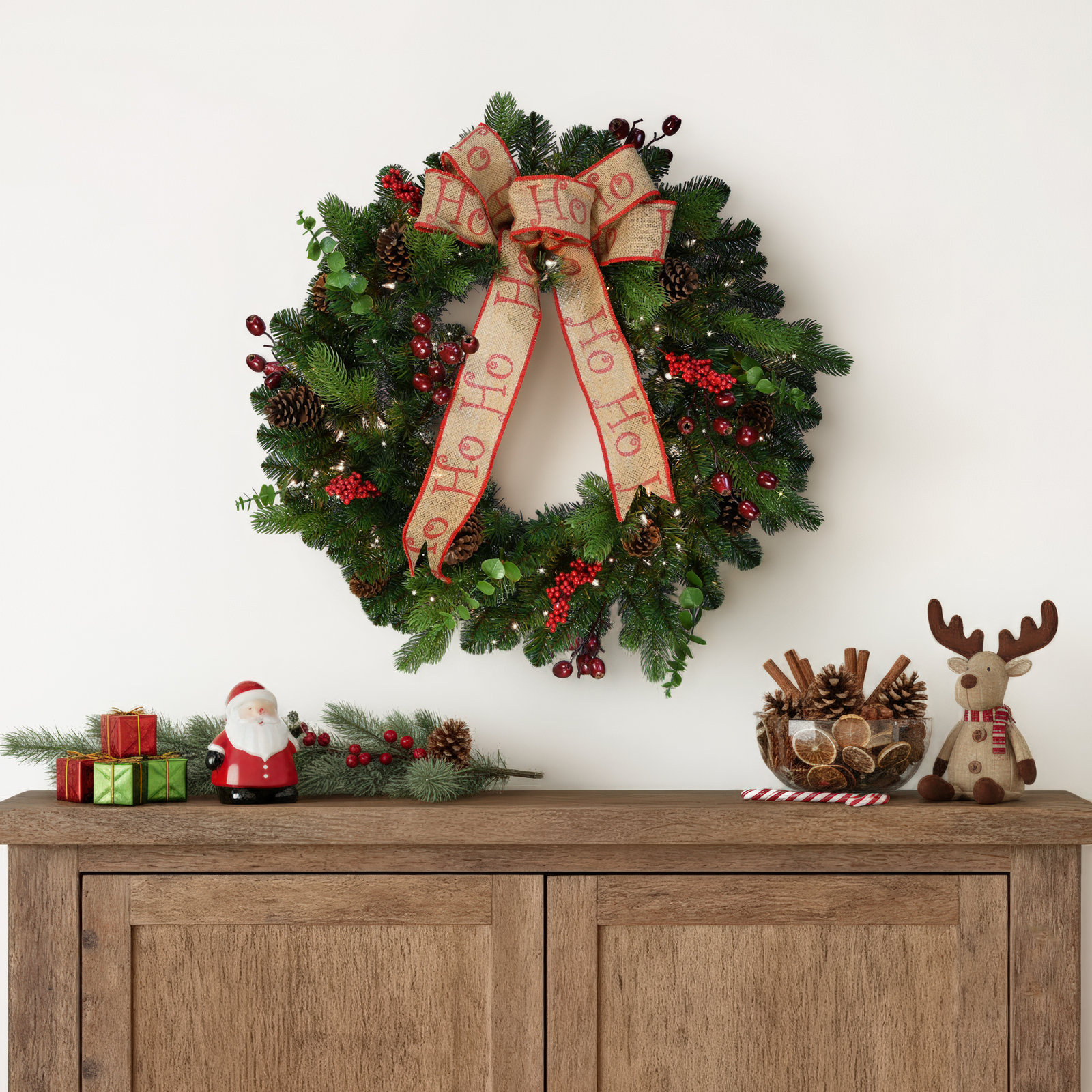 30'' Faux Pine Lighted Wreath