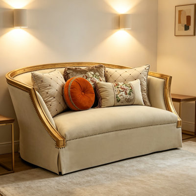 Nusha Tan and Antique Gold Loveseat with Tight Back 