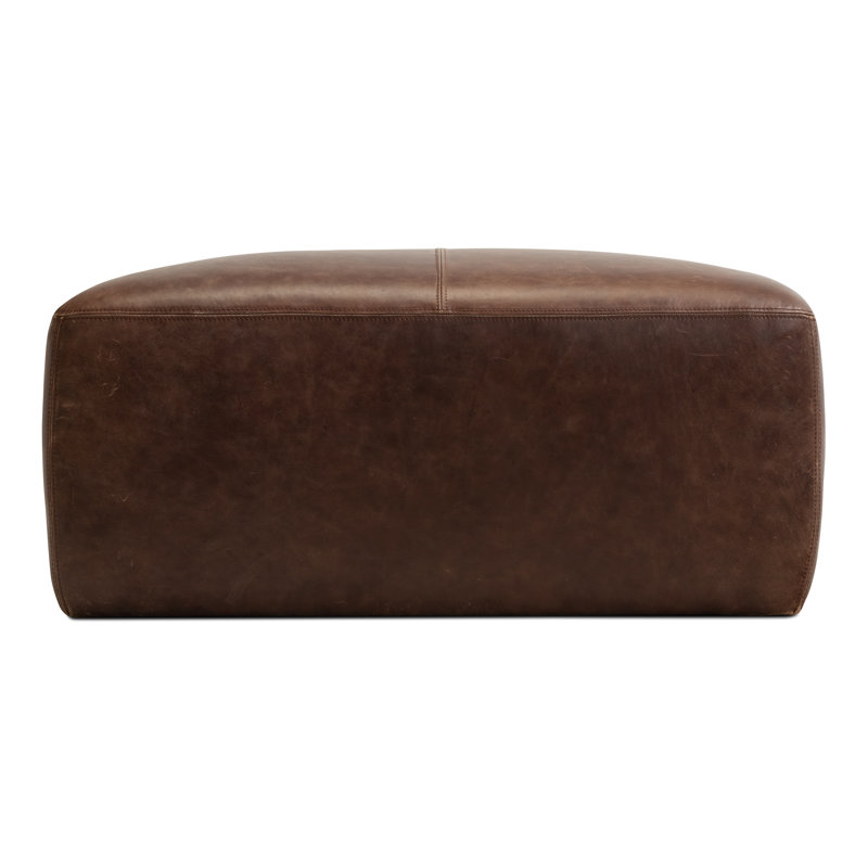 Repose-pieds en cuir italien pleine largeur 35 po Heafield Square, Cuir véritable brun chocolat