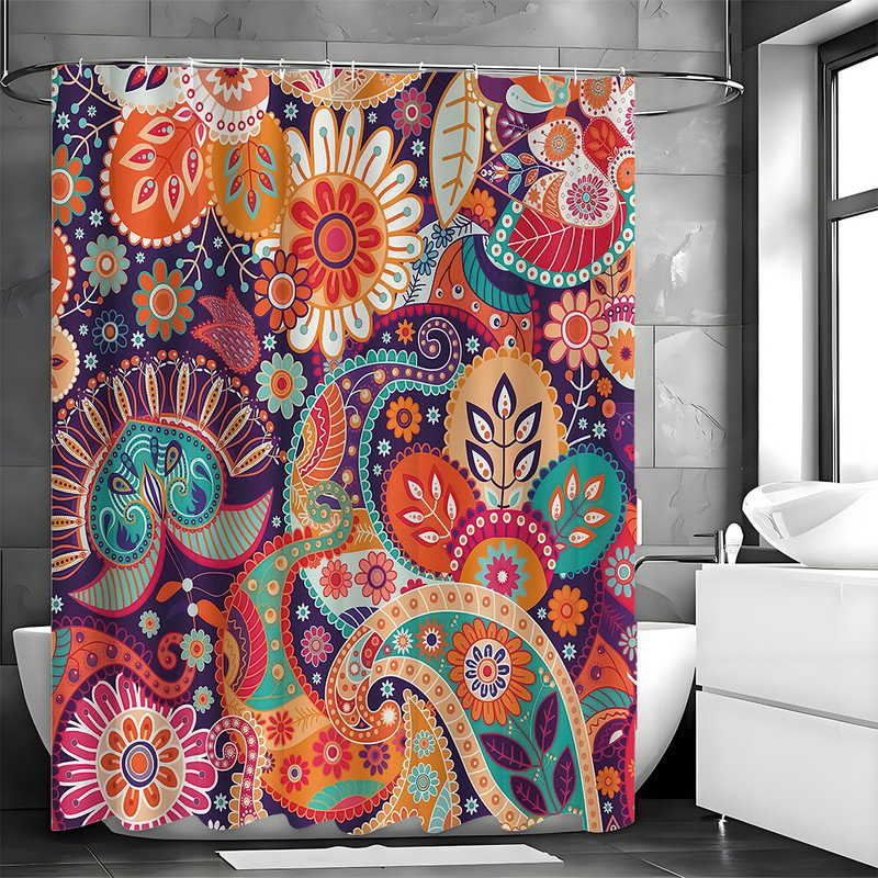 Rideaux de douche Boho avec crochets inclus, Orange