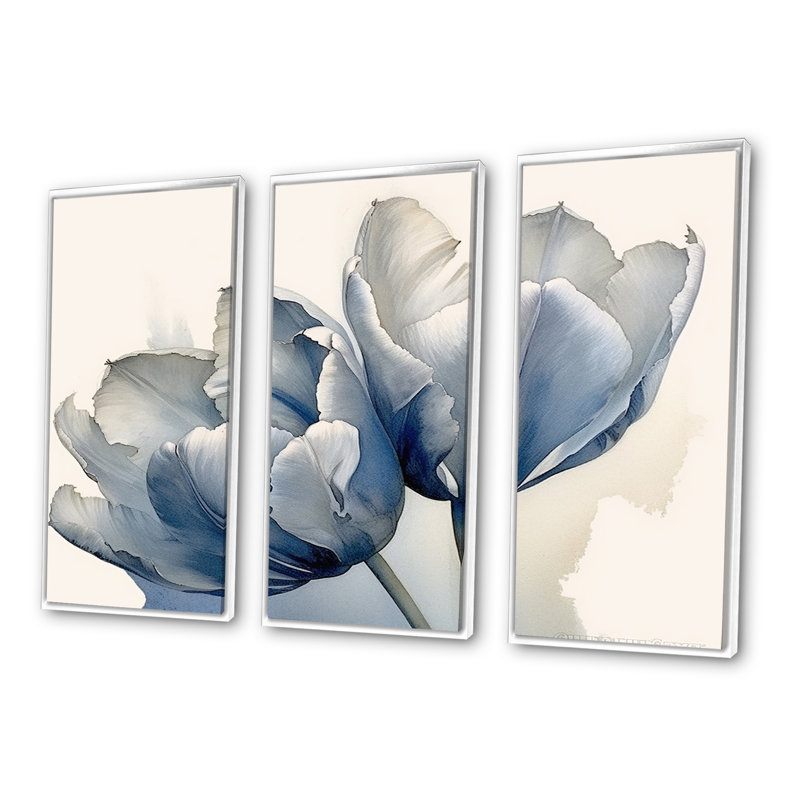 Sapphire - Tulipes, ensemble d'art sur toile, H 28 po x l 36 po x P 1 po, Cadre flottant blanc