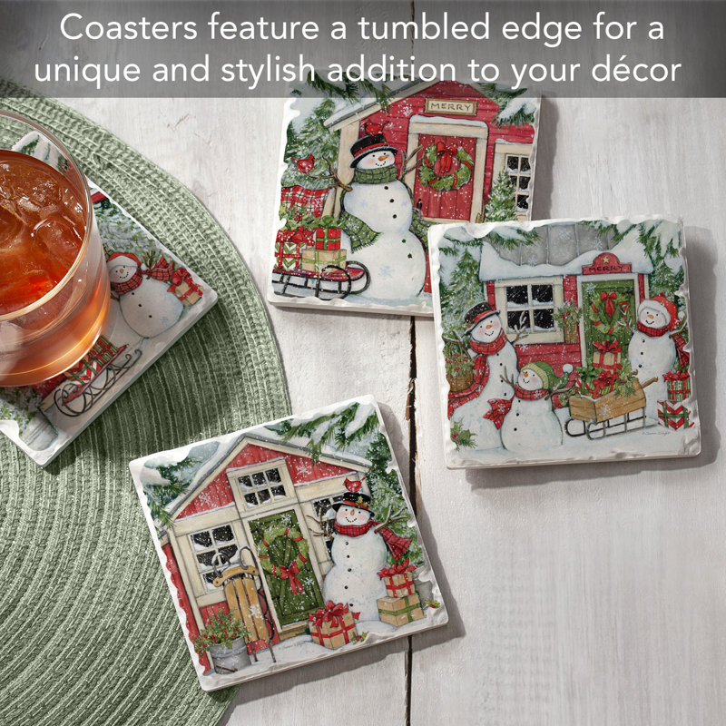 Ensemble de 4 sous-verres à carreaux dégringolés Snowman's Farmhouse