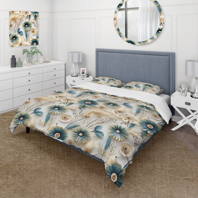 Ensemble de housse de couette bleu et blanc Coastal Retreat Seashells I, Housse de couette simple + 1 taie décorative stan