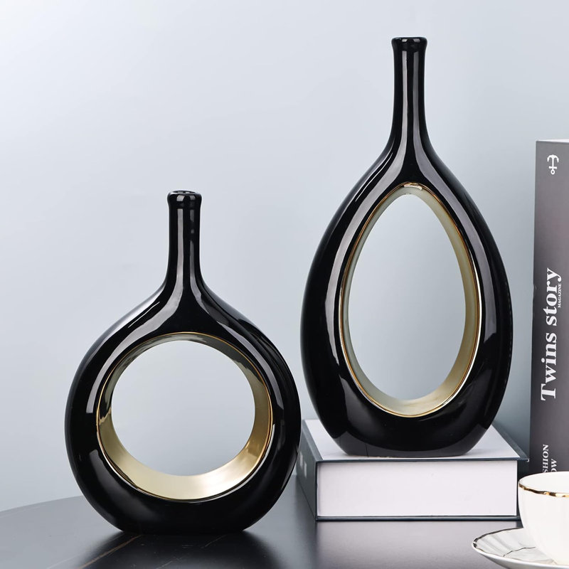 Vase en céramique or brillant , Black/Gold