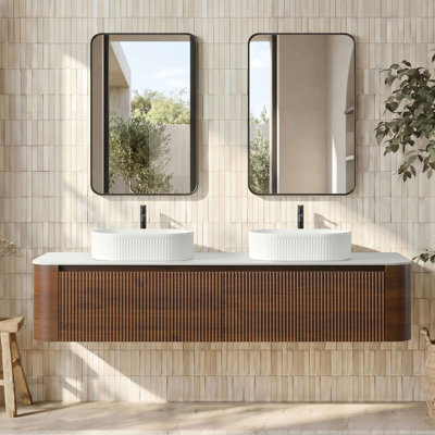 Meuble-lavabo flottant 72 po avec vasques et porte-serviettes pré-assemblés 72 po