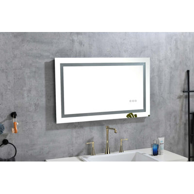 Miroir de salle de bain 32 po x 20 po à DEL avec façade et rétroéclairage, miroir de meuble-lavabo mural, anti-buée, mémoire, 3 couleurs, réglable en continu