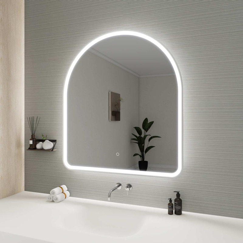 42 Inch Arch LED Front and Backlit Wall Mirror in Silver, Silver, 42" x 36"
