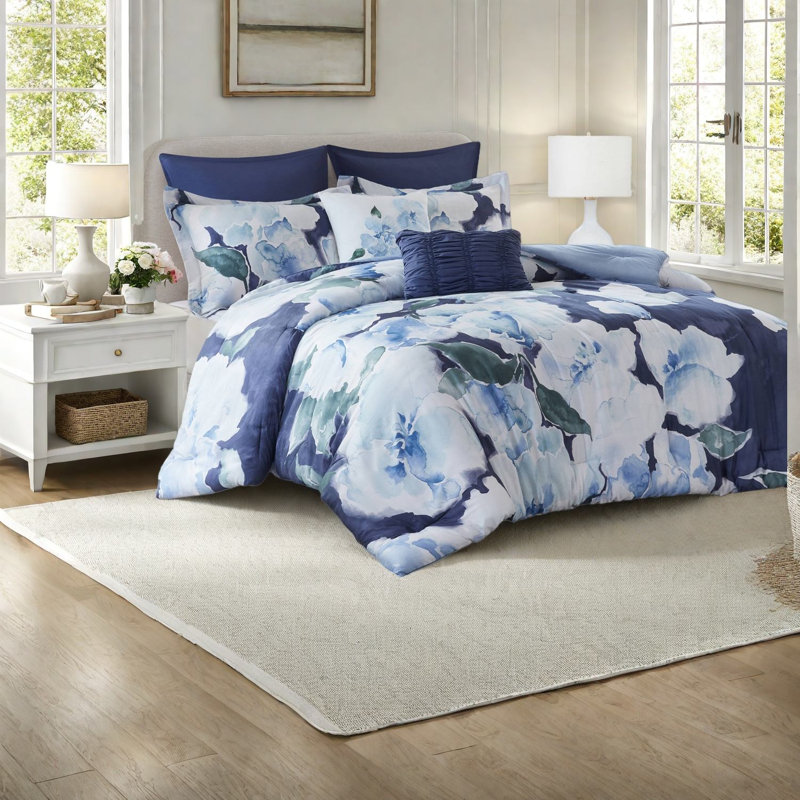 Oversized Cal King Bedding Sets, Cotton Comforter Blue Modern Home