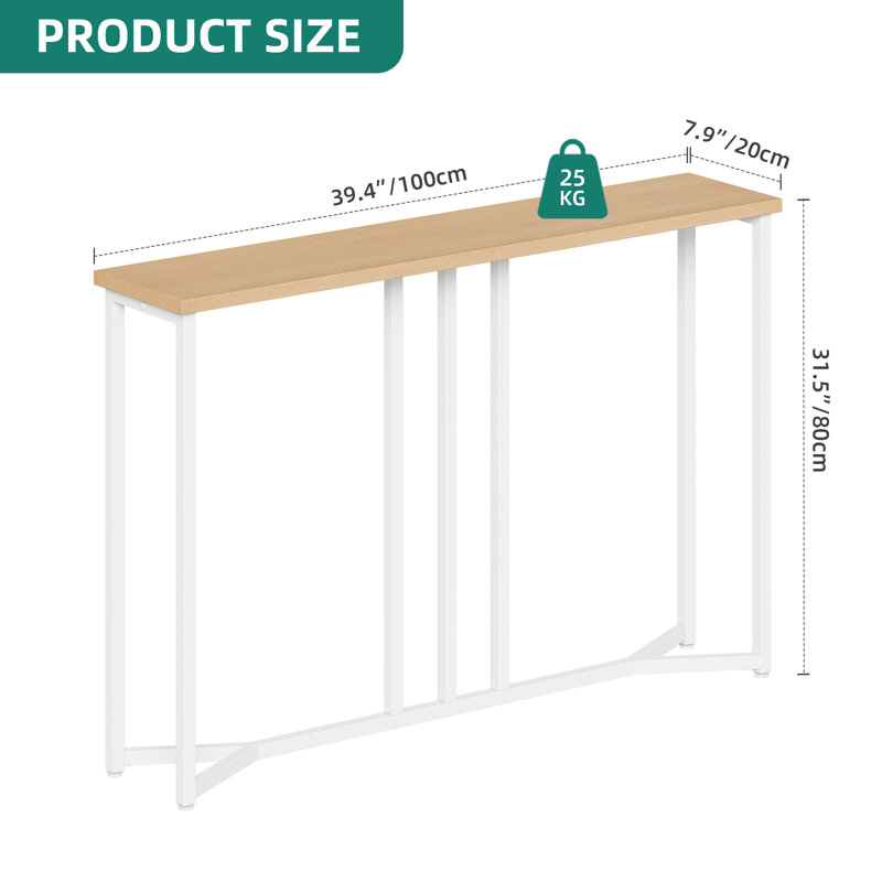 Set Of 2 Console Table, Slim Console Table For Hallway, Metal Frame, Sofa Table, 80 cm H x 100 cm W x 20 cm D, Oak Wood