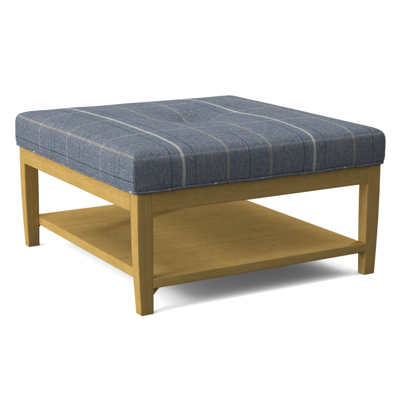 Hammond Square Ottoman, Antique Black Finish, Lapis Plaid; 0126-63