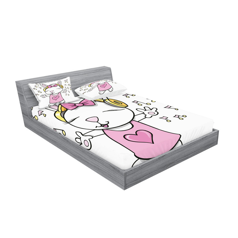 Ensemble de draps et taies décoratives Ambesonne Bunny, rose pâle / jaune, Ensemble de draps pour grand lit + 1 drap-housse +