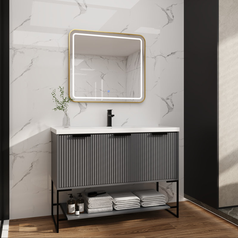 Meuble-lavabo autoportant 48 po avec lavabo en résine, Gris