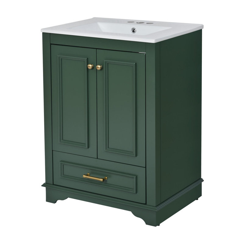 Meuble-lavabo 24 po avec lavabo en résine, Vert, Doré