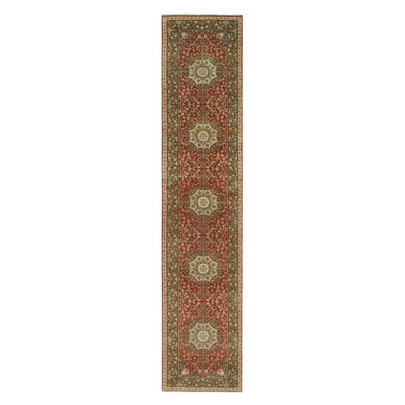 Tapis de couloir rouge nouvel âge en laine 2 pi 7 po x 12 pi 4 po Tovia