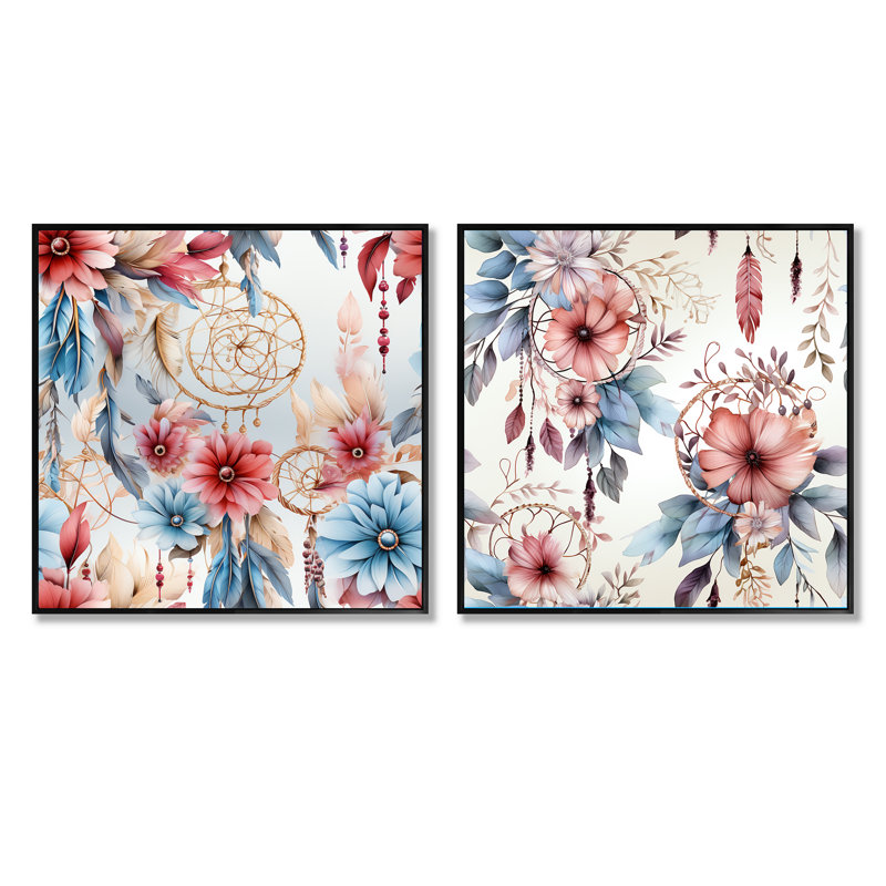 Tilé - Ensemble de 2 collages floraux carrés, Cadre flottant noir, H 16 po x l 33 po