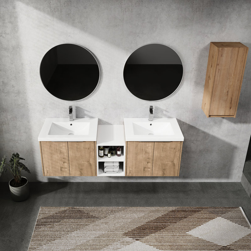Meuble-lavabo avec lavabo et tiroir latéral. Style contemporain, doux. Contreplaqué de qualité supérieure, pour éliminer l'eau. Cabinet d'imitation imitation chêne. Apparence moderne, fabrication en contreplaqué silencieux, amplement