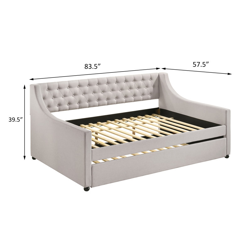 Folger Fog Button Tufted Daybed with Trundle, Fog, Full