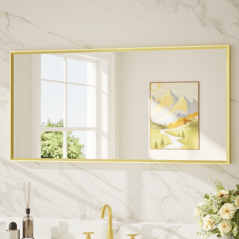 Miroir de salle de bain avec cadre en aluminium et verre trempé, 48 po x 24 po, Or brossé, Rectangulaire