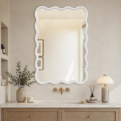 Miroir décoratif rectangulaire en bois massif ondulé pour chambre à coucher, salle de bain, salon, vestibule