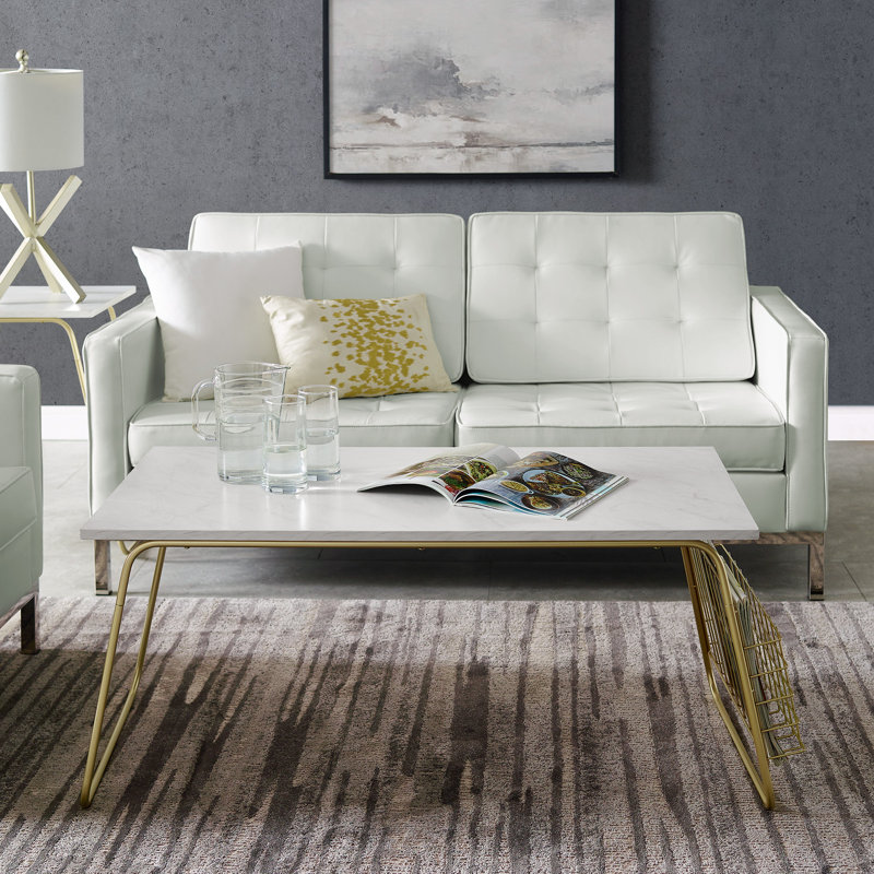 Lulu Sled Coffee Table, White Marble, Gold