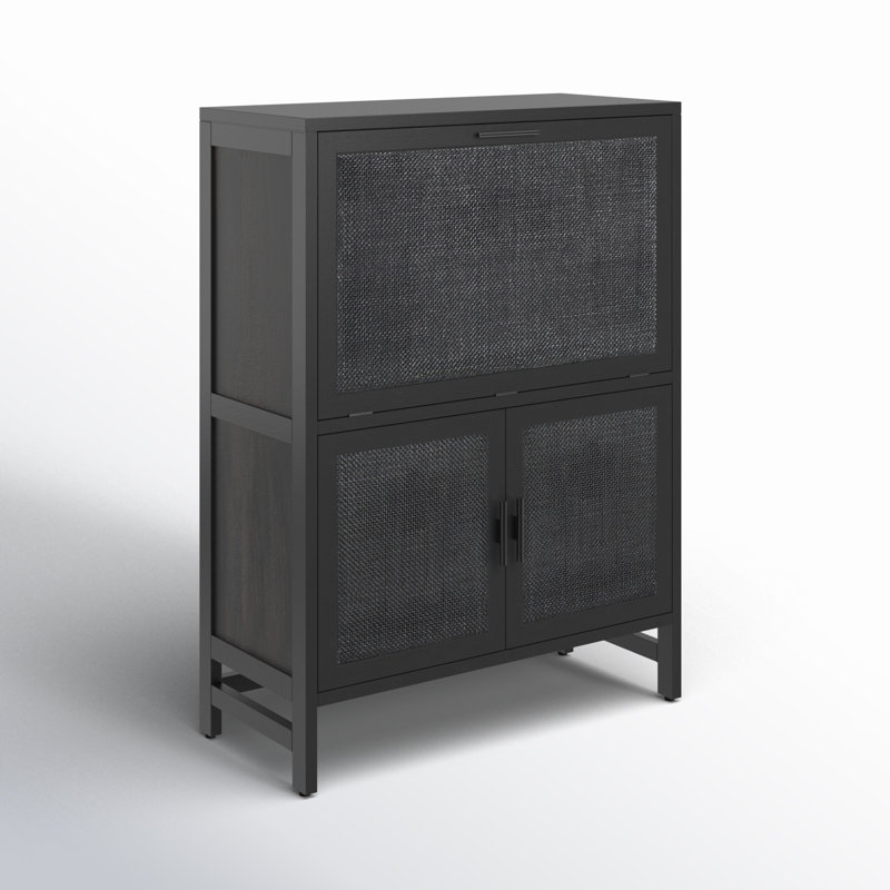 Caprice Bar Cabinet-Natural Cane, Black