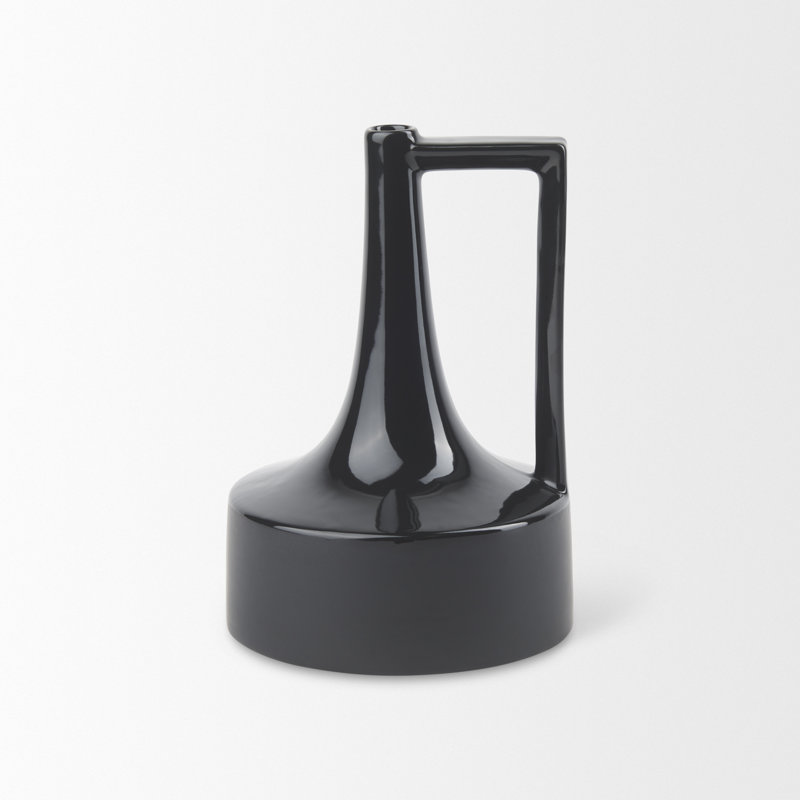 Vase de table en céramique Alisone, H 10 po x l 7 po x P 7 po, Noir mat