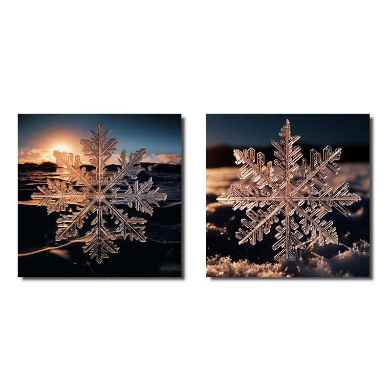 «Sunrise Snowflake Tranquility I - Winter Landscape», ensemble de 2 impressions sur toile, Toile tendue