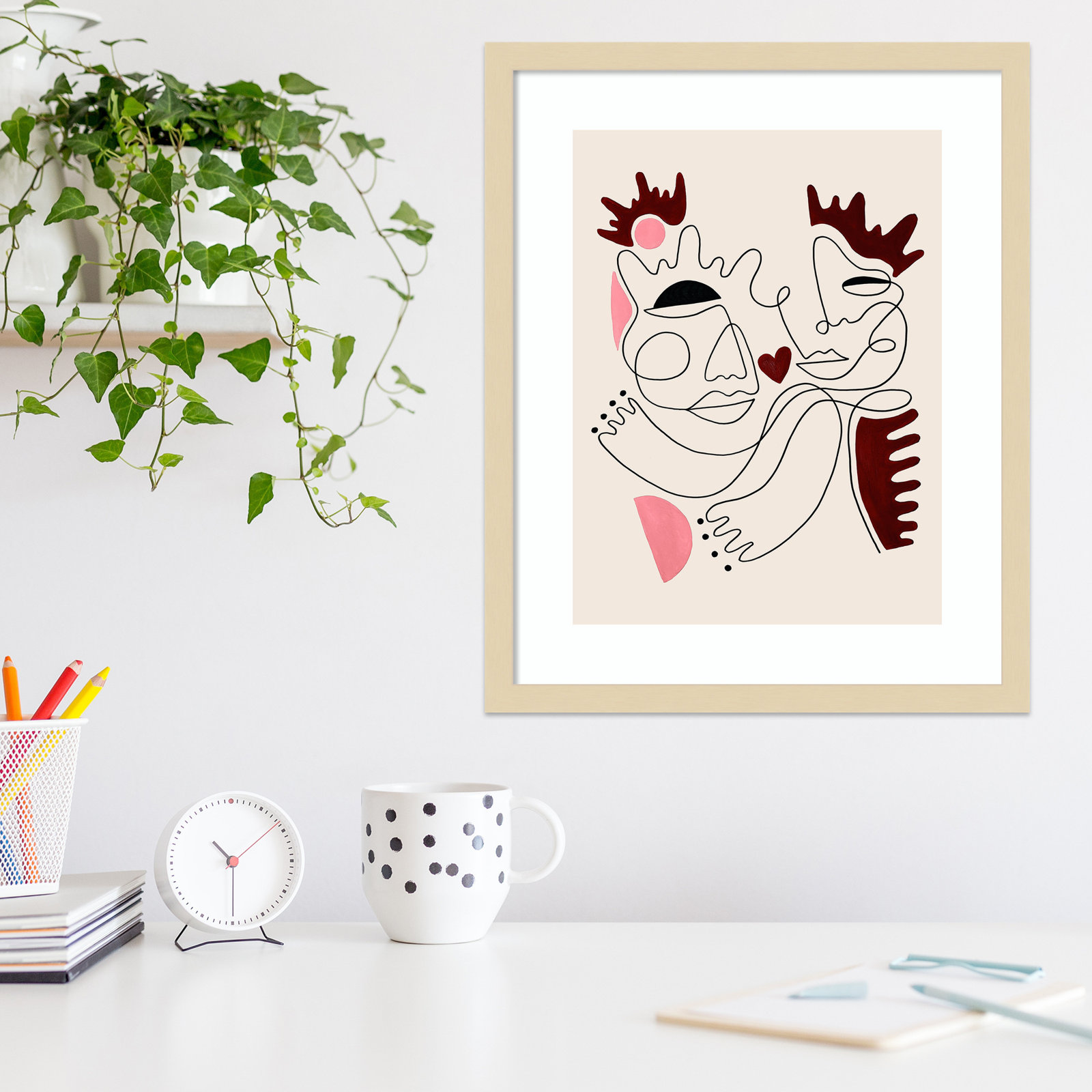 Love Yours by Shatha Al Dafai, 33.38" H x 27.38" W x 0.875" D, Natural Framed
