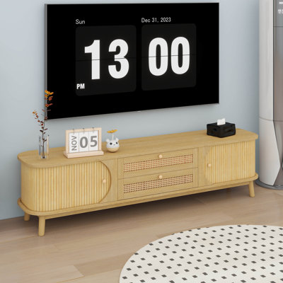 Meuble télé en rotin pour téléviseur 75 po, rangement multifonctionnel et gestion des câbles