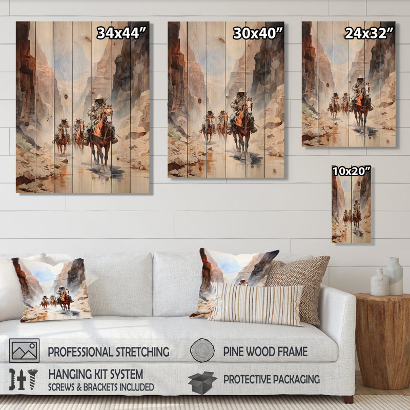 Cowboy sur le sentier I sur bois, H 32 po x l 24 po x P 0,78 po