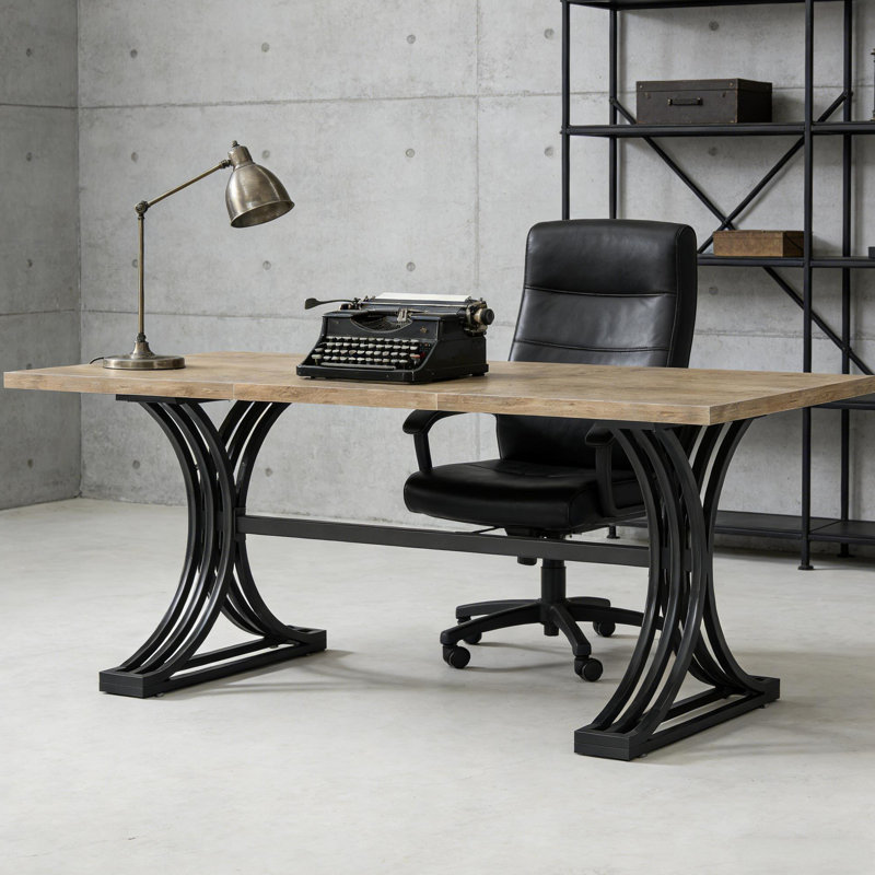 Bureau d'ordinateur de luxe, espace de travail spacieux, pieds en métal élégants, idéal pour les espaces d'étude, montage rapide, noir et gris, largeur 80,5 cm, bureau classique au design soigné, bureau à domicile polyvalent, pieds en demi-lune