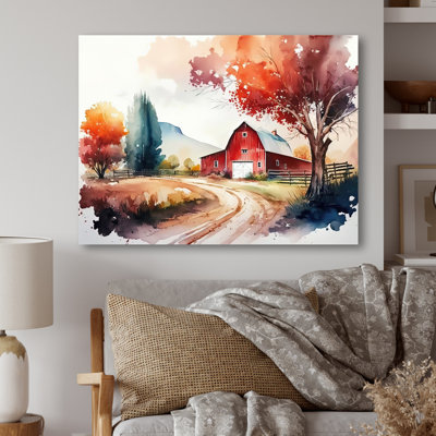 Calm Red Barn In Spring VII - ferme / campagne, art mural sur toile