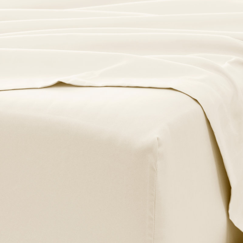 Sateen Double Brushed Microfiber Sheet Set, King Sheet Set + Fitted Sheet + 2 Pillowcases, Vanilla