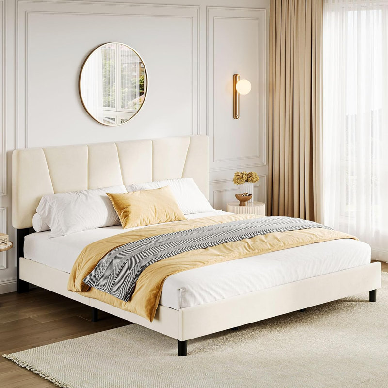 Watse Upholstered Sleigh Bed, King, Ivory