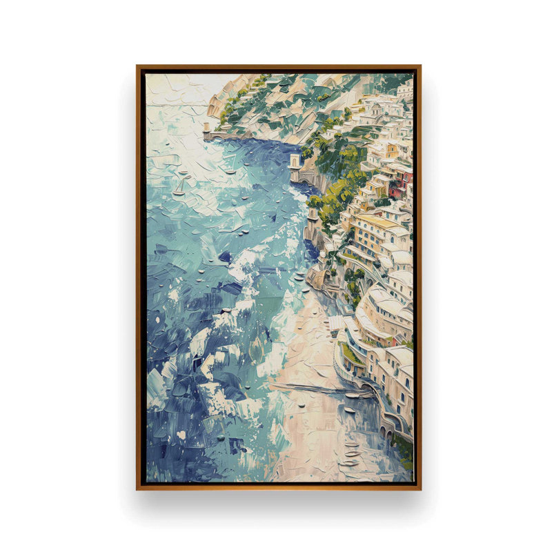 «Positano Sunset Serenade on Canvas» par Azure Artisanal Studio, reproduction, Cadre flottant or poli