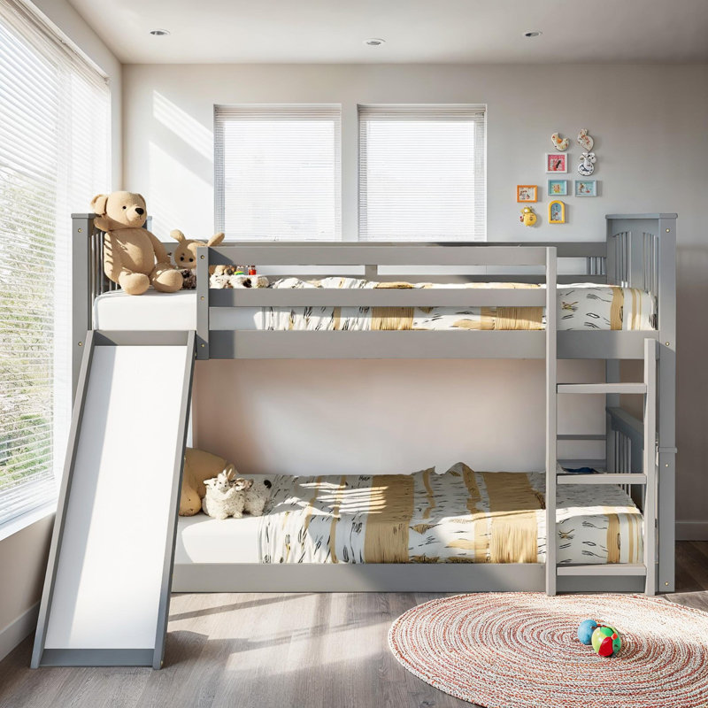 Lit superposé double sur double avec glissière et échelle, Gris