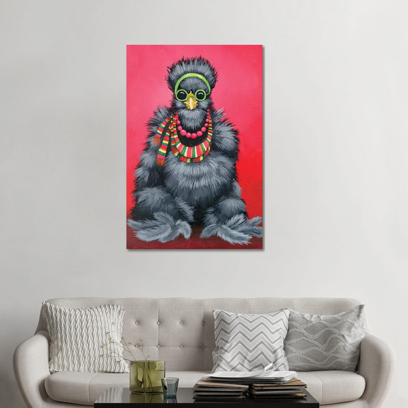 «Chicken I» par George Dyachenko - reproduction d'art, H 60 po x l 40 po x P 1,5 po, Toile avec cadre en bois brun, Aucun mat