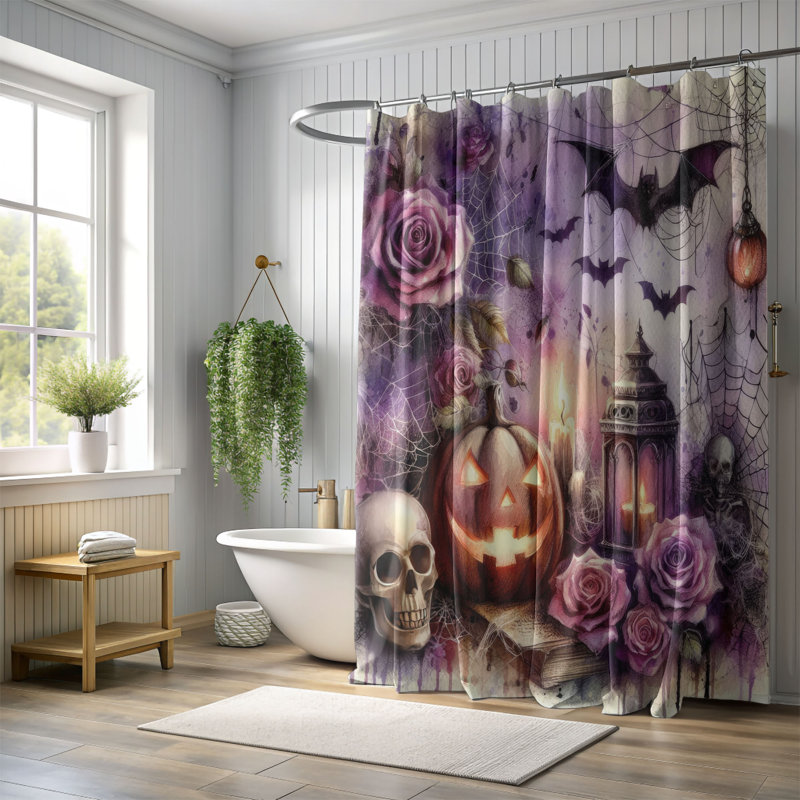Rideau de douche Haunted Web Blooms - 1 pièce, H 74 po x l 71 po